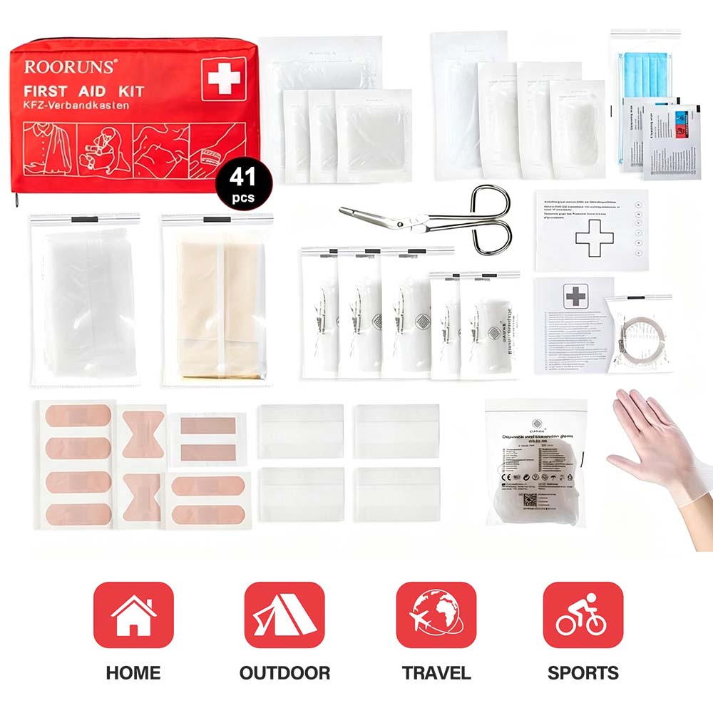 Car Accessories For Elderly - 旅行必需品 救急キット 41点入り 赤色 車載用救急セット ポータブル医療バッグ