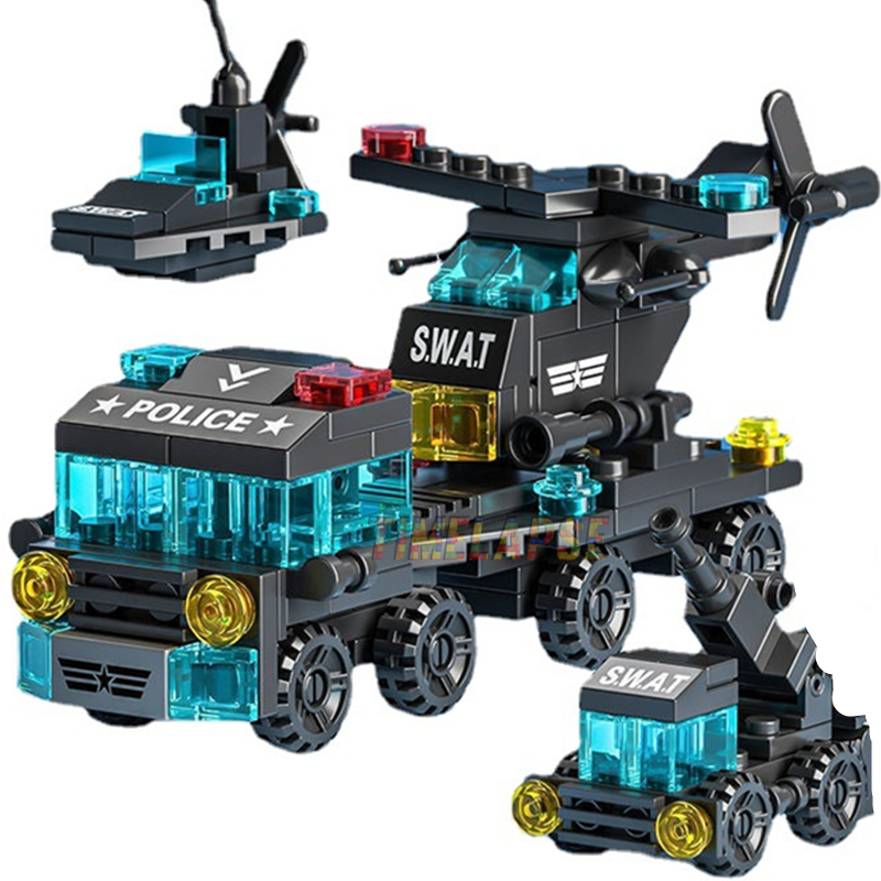 Car Accessories Gift Ideas - 6in1 新しい特別警察レッカー車飛行機車ミニローダークラシックモデルビルディングブロックセットレンガおもちゃ市