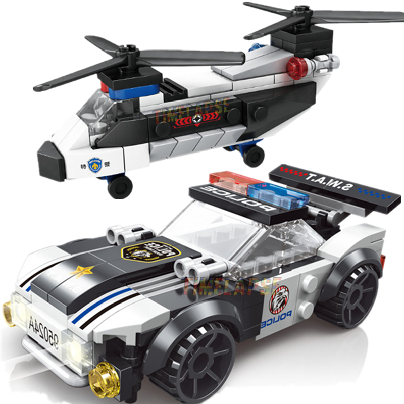 Car Accessories Gift Ideas - 新しい DIY MOC 市飛行機 SWAT スーパー警察車デュアルローターヘリコプター有名なビルディングブロックレンガキットクラシックモデル