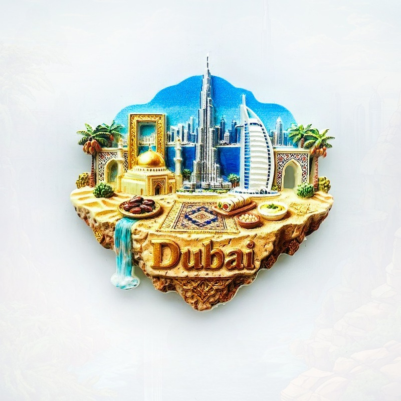 Car Accessories Dubai - ドバイ浮島冷蔵庫マグネット - 豪華な3Dスカイラインと象徴的なタワーが特徴のユニークなUAE高級お土産（旅行やインテリアに）