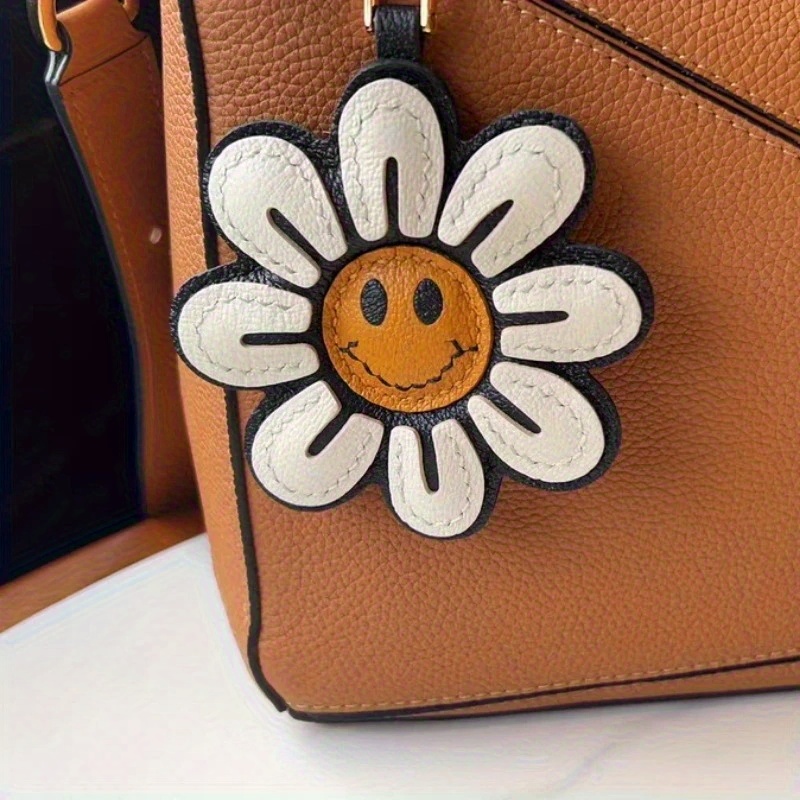 1個のひまわりの楽しい顔の花のキーホルダー、フェイクレザーの - Car Accessories Gift Ideas のレビューと価格