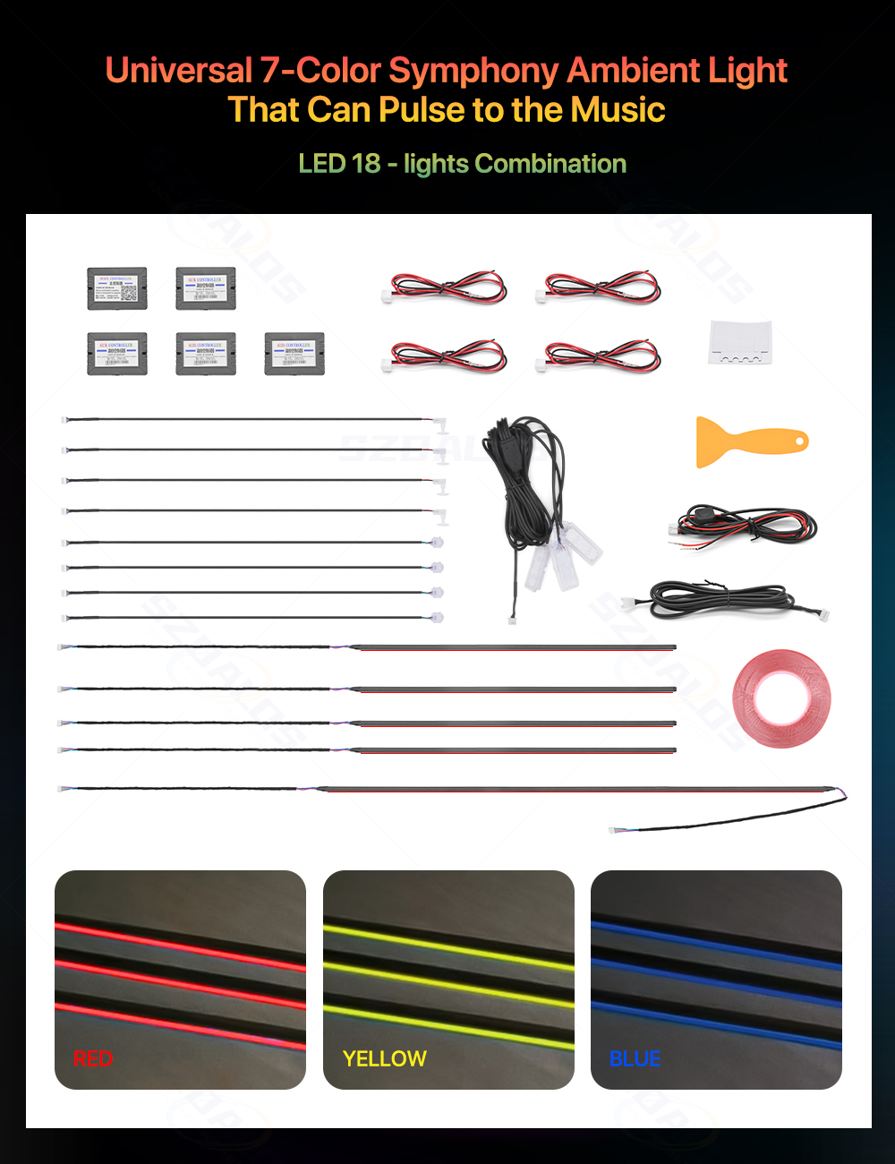 人気商品 車用アンビエントライトキット 18 in 1 イン - Led Interior Ambient Light のレビューと価格