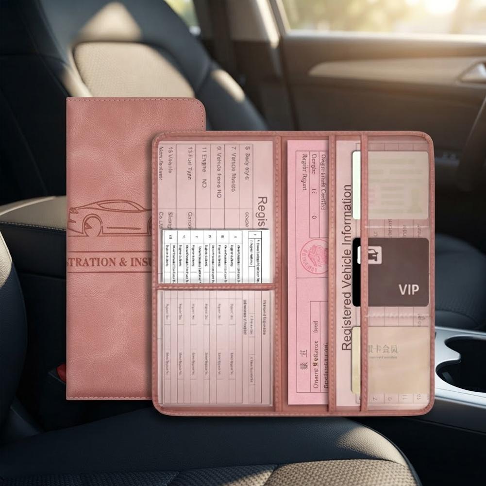 PUレザー製 車検保険証ホルダー 運転免許証カバー 車載書類 - Car Accessories For Elderly のレビューと価格